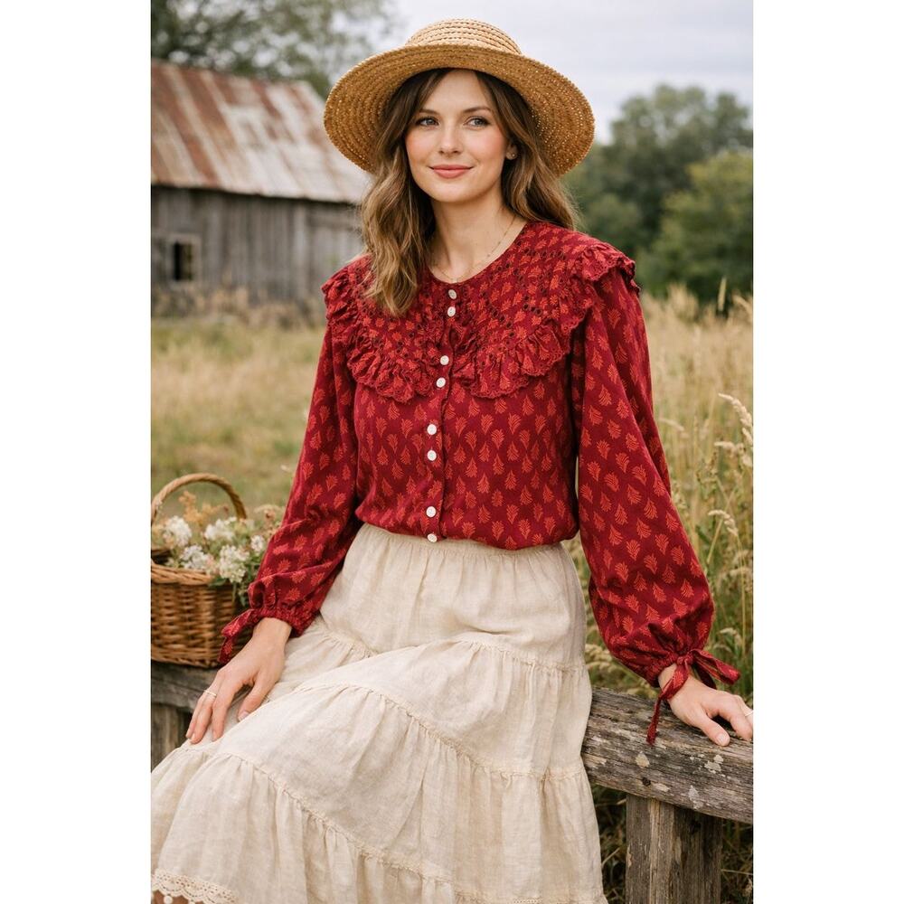 Universal Thread Large Button Down Blouse Boho Em… - image 1